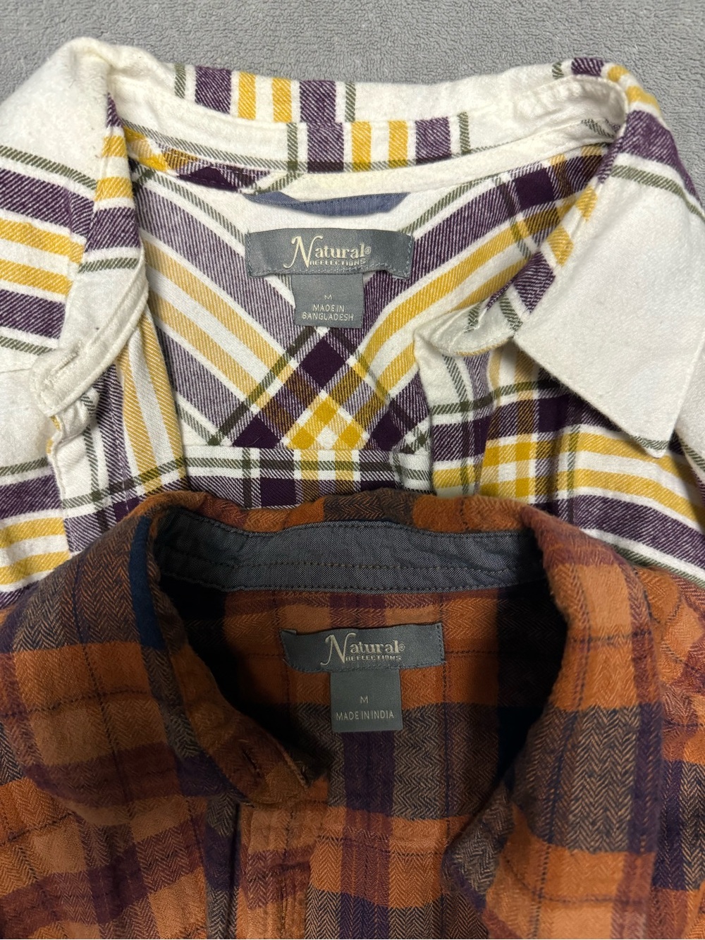 Set of 2 Natural Reflections Women’s Plaid Shirts- White, Purple & Yellow